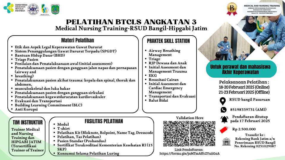 Pelatihan Basic Trauma Cardiac Life Support (BTCLS) Angkatan 3