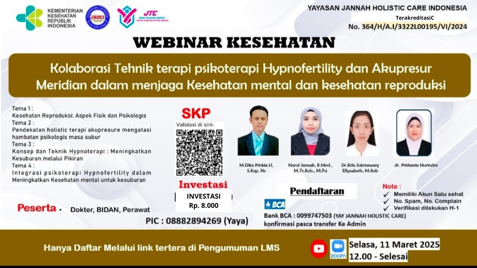 Kolaborasi Tehnik terapi psikoterapi Hypnofertility dan Akupresur Meridian dalam menjaga Kesehatan mental dan kesehatan reproduksi. Angkatan 1