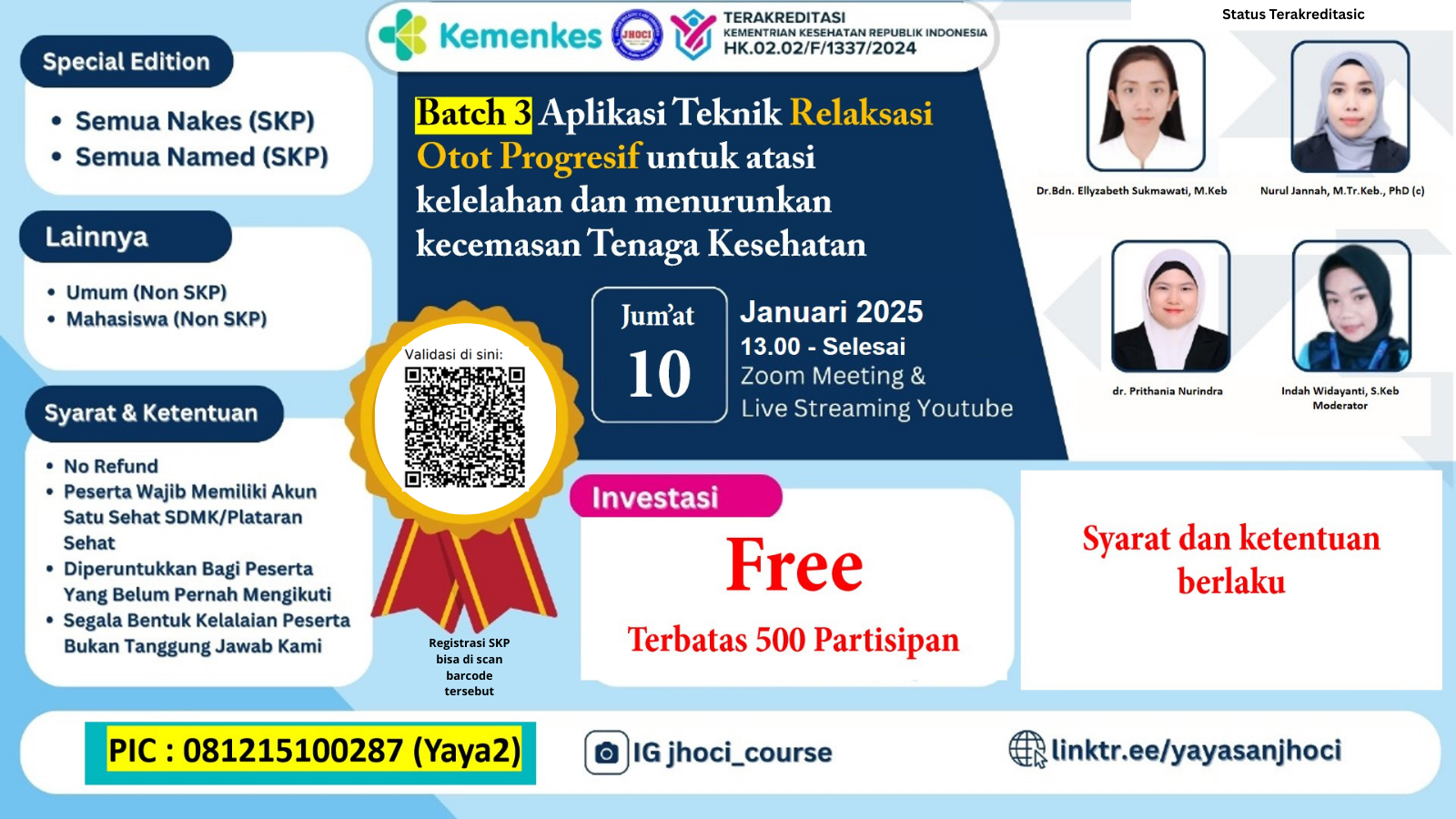 Webinar Nasional Angkatan 4_Aplikasi Teknik relaksasi otot progresif untuk atasi kelelahan dan menurunkan kecemasan Tenaga Kesehatan (10.01/S)