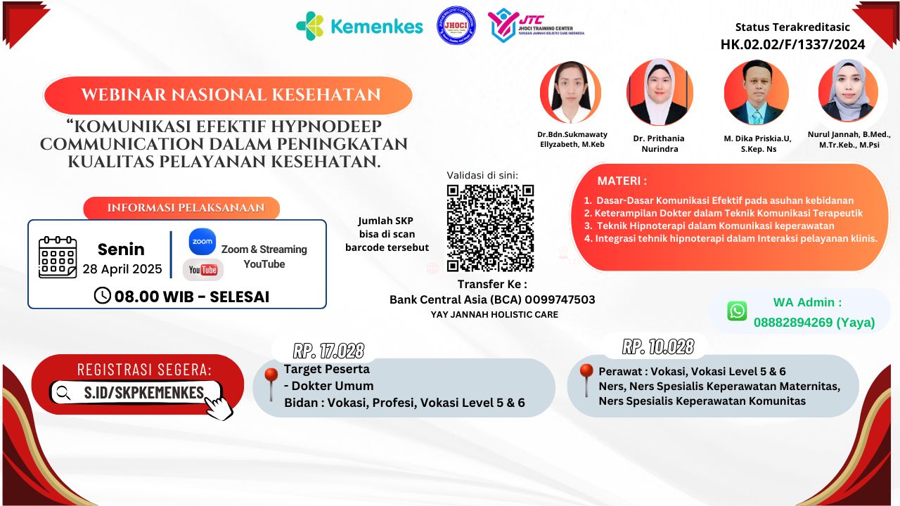 Update keterampilan dokter, bidan perawat, ners_Komunikasi efektif hypnodeep communication dalam peningkatan Kualitas Pelayanan Kesehatan. Angkatan 1