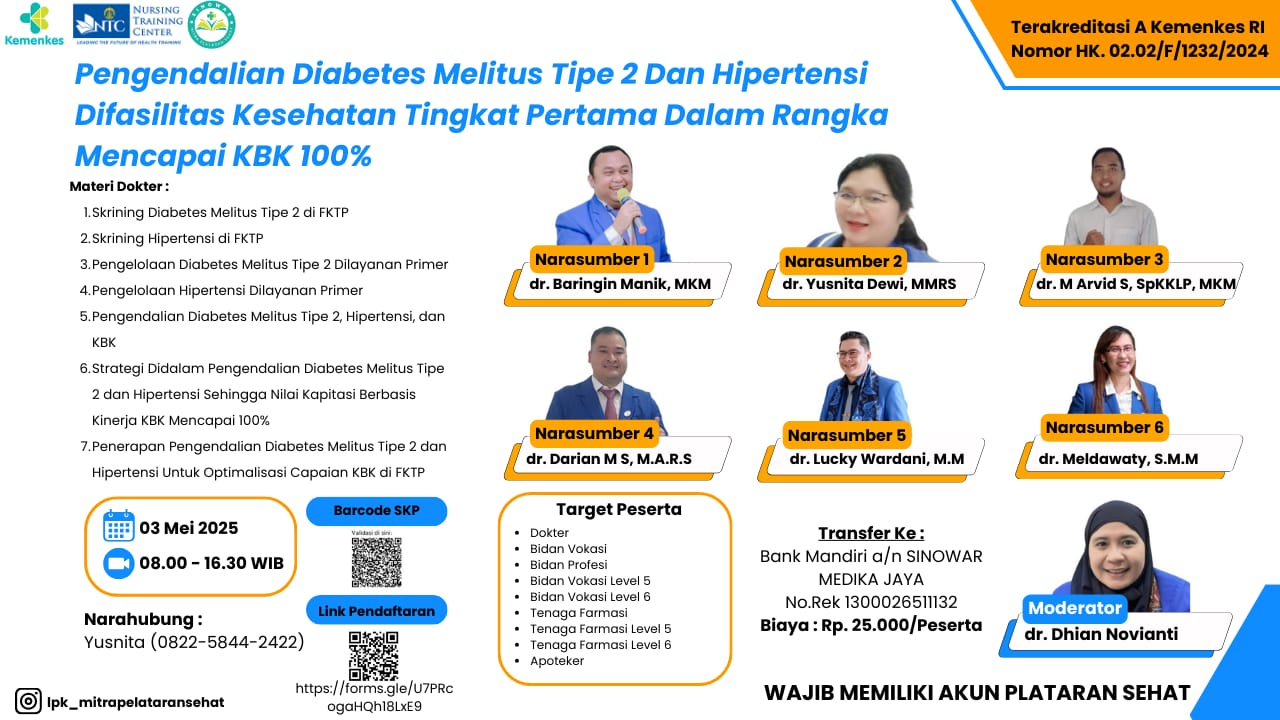 Pengendalian Diabetes Melitus Tipe 2 dan Hipertensi di Fasilitas Kesehatan Tingkat Pertama dalam rangka mencapai KBK 100% Angkatan 1