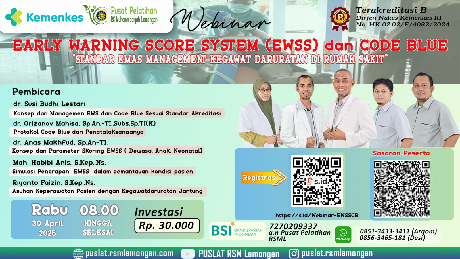 WEBINAR ''EARLY WARNING SCORE SYSTEM DAN CODE BLUE : STANDAR EMAS MANAGEMENT KEGAWAT DARURATAN DI RUMAH SAKIT  Angkatan 4