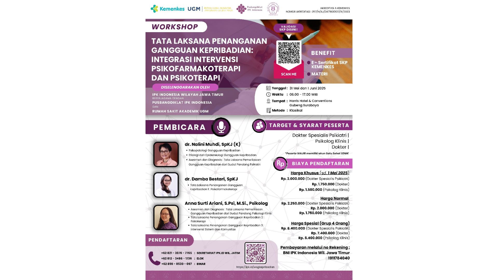 Workshop Tata Laksana Penanganan Gangguan Kepribadian: Integrasi Intervensi Psikofarmakoterapi Dan Psikoterapi Angkatan 1