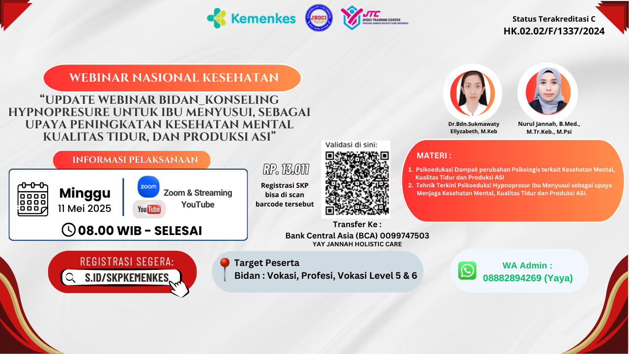 Update Webinar Bidan_Konseling Hypnopresure untuk Ibu Menyusui, sebagai Upaya peningkatan Kesehatan Mental, Kualitas Tidur, dan Produksi ASI. Angkatan 1