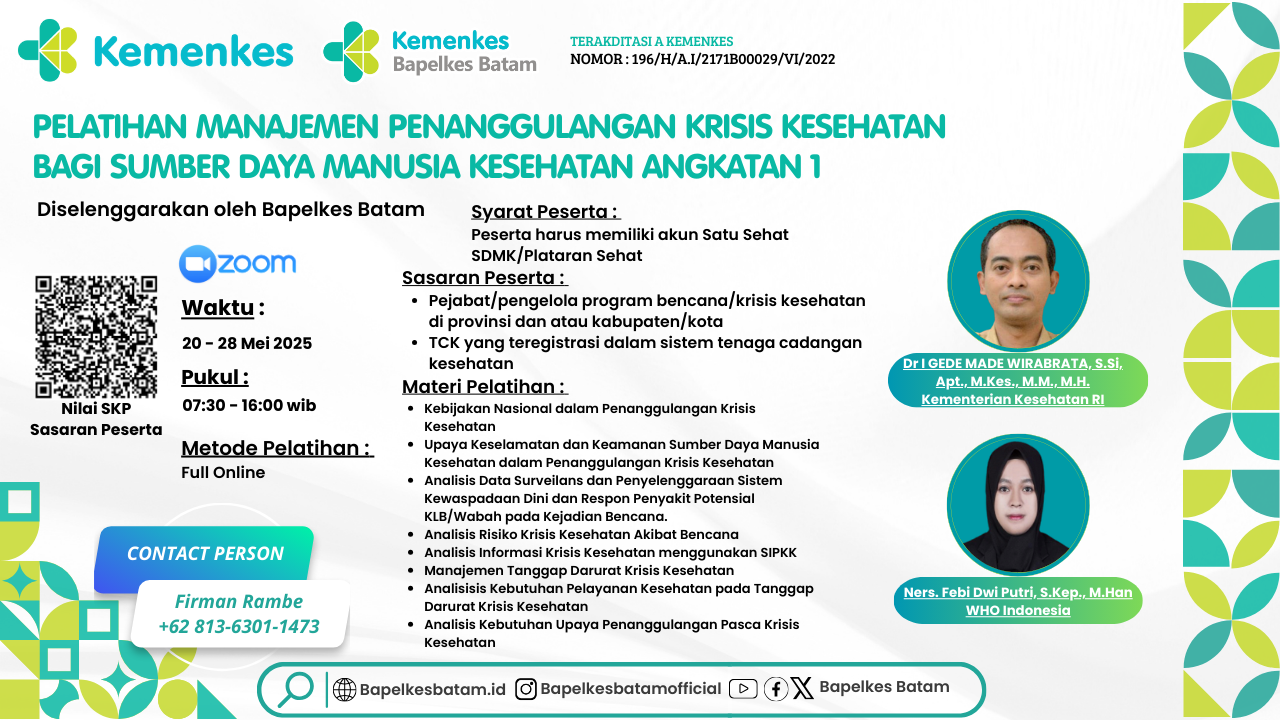 Pelatihan Manajemen Penanggulangan Krisis Kesehatan Bagi Sumber Daya Manusia Kesehatan Angkatan 1