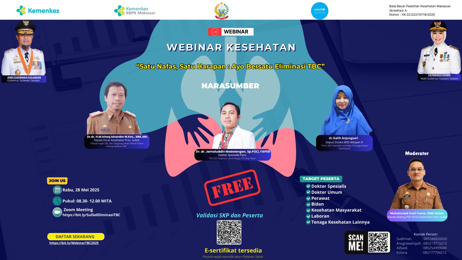 Webinar Satu Nafas, Satu Harapan : Ayo Bersatu Lawan TBC Kerjasama Dinas Kesehatan Provinsi Sulawesi Selatan Angkatan 1