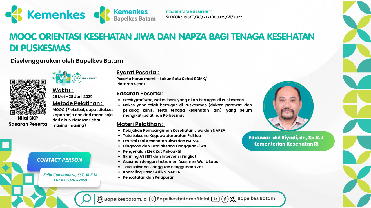 MOOC Orientasi Kesehatan Jiwa dan NAPZA bagi Tenaga Kesehatan di Puskesmas Angkatan 1