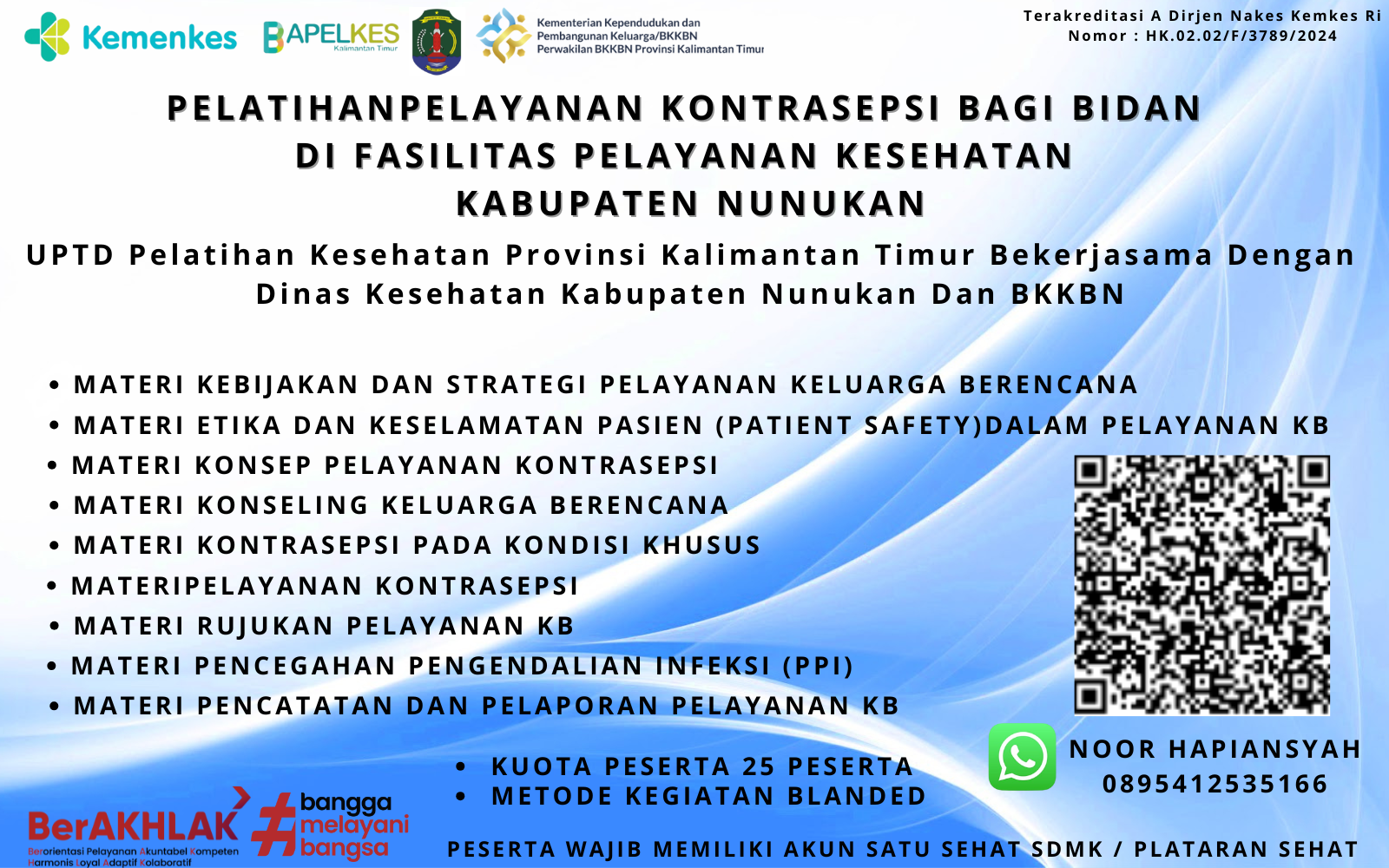 Pelatihan Pelayanan Kontrasepsi bagi Dokter dan Bidan di Fasilitas Pelayanan Kesehatan Angkatan 1