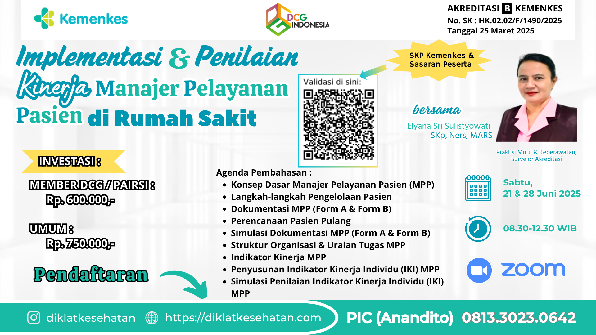 Webinar IMPLEMENTASI DAN PENILAIAN KINERJA  MANAJER PELAYANAN PASIEN DI RUMAH SAKIT Angkatan 1