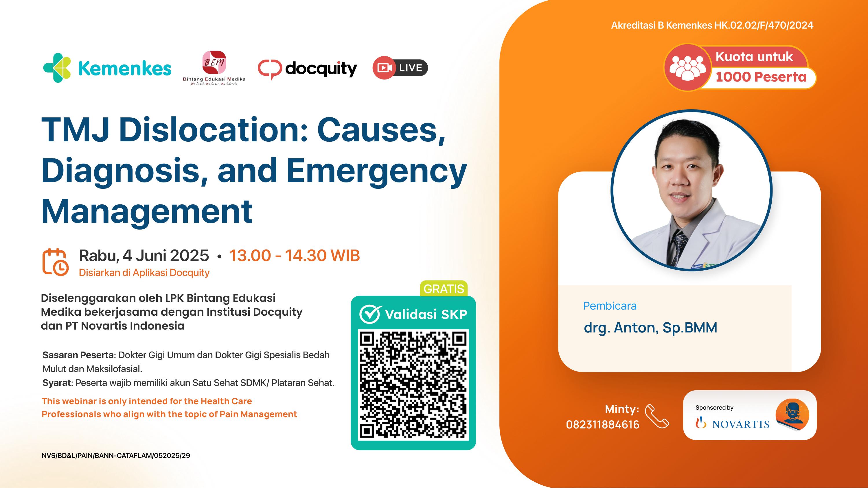 Webinar "TMJ Dislocation: Causes, Diagnosis, and Emergency Management” Angkatan 1