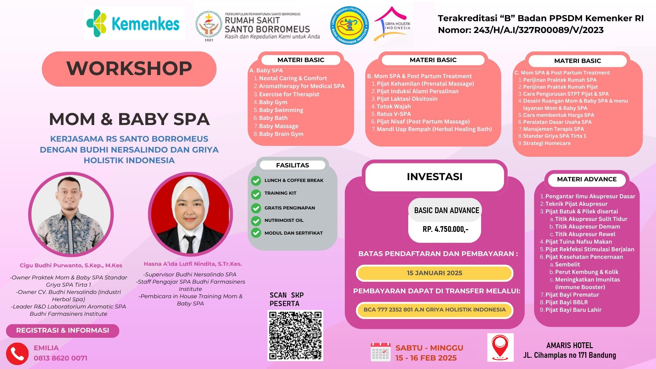MOM AND BABY SPA UNTUK TENAGA KESEHATAN   KERJASAMA RS ST BORROMEUS,   BUDHI FARMASINERS INSTITUTE (BFI)  DAN GRIYA HOLISTIK INDONESIA 