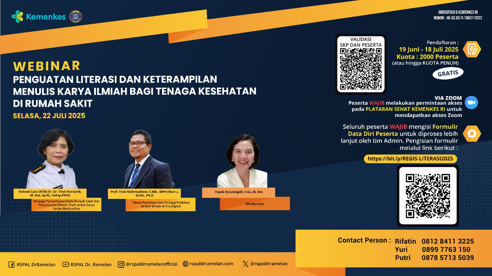 Webinar Penguatan Literasi dan Keterampilan Menulis Karya Ilmiah bagi Tenaga Kesehatan di Rumah Sakit  Angkatan 1