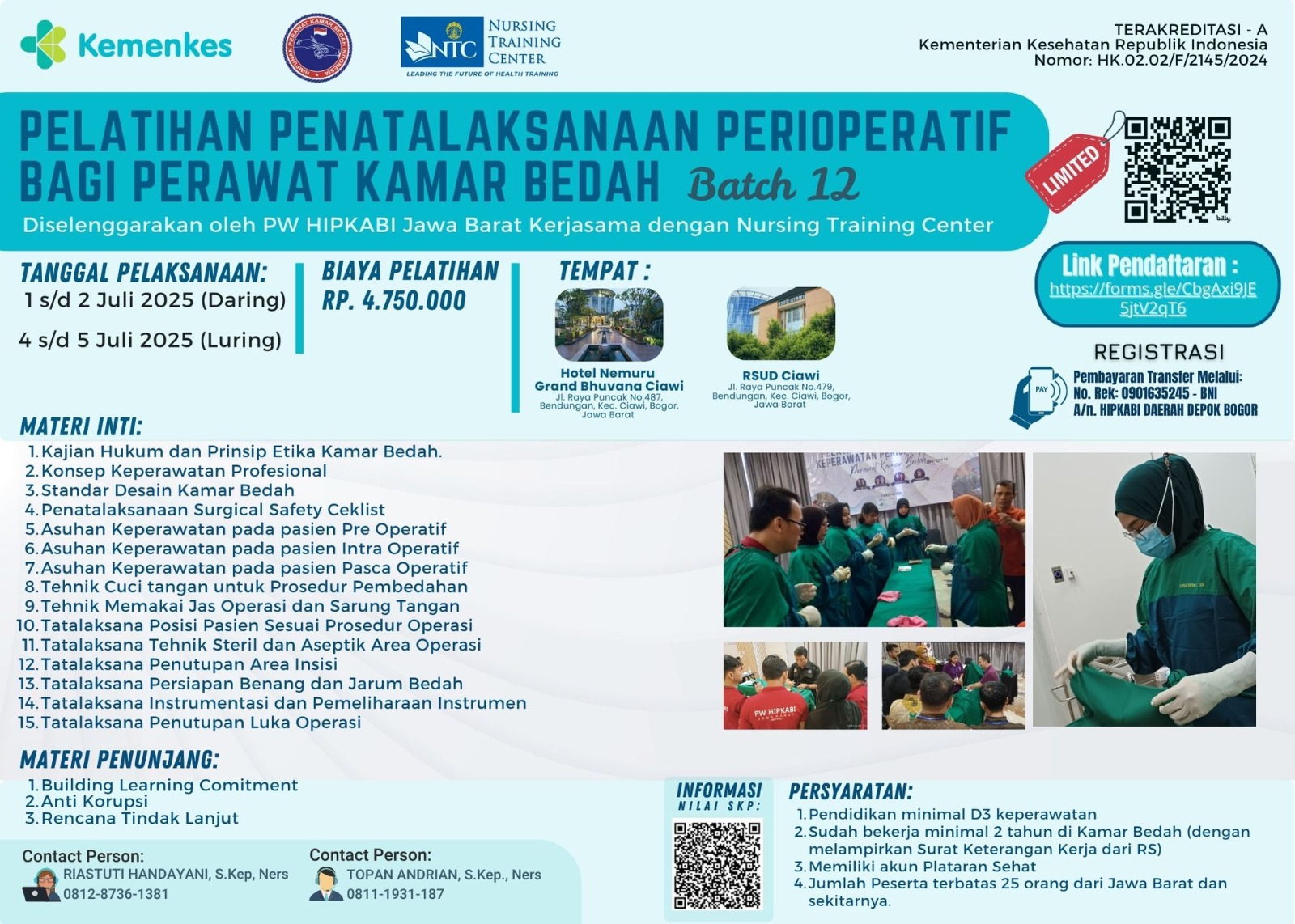 Pelatihan Penatalaksanaan Keperawatan Perioperatif Bagi Perawat Kamar Bedah Angkatan 12