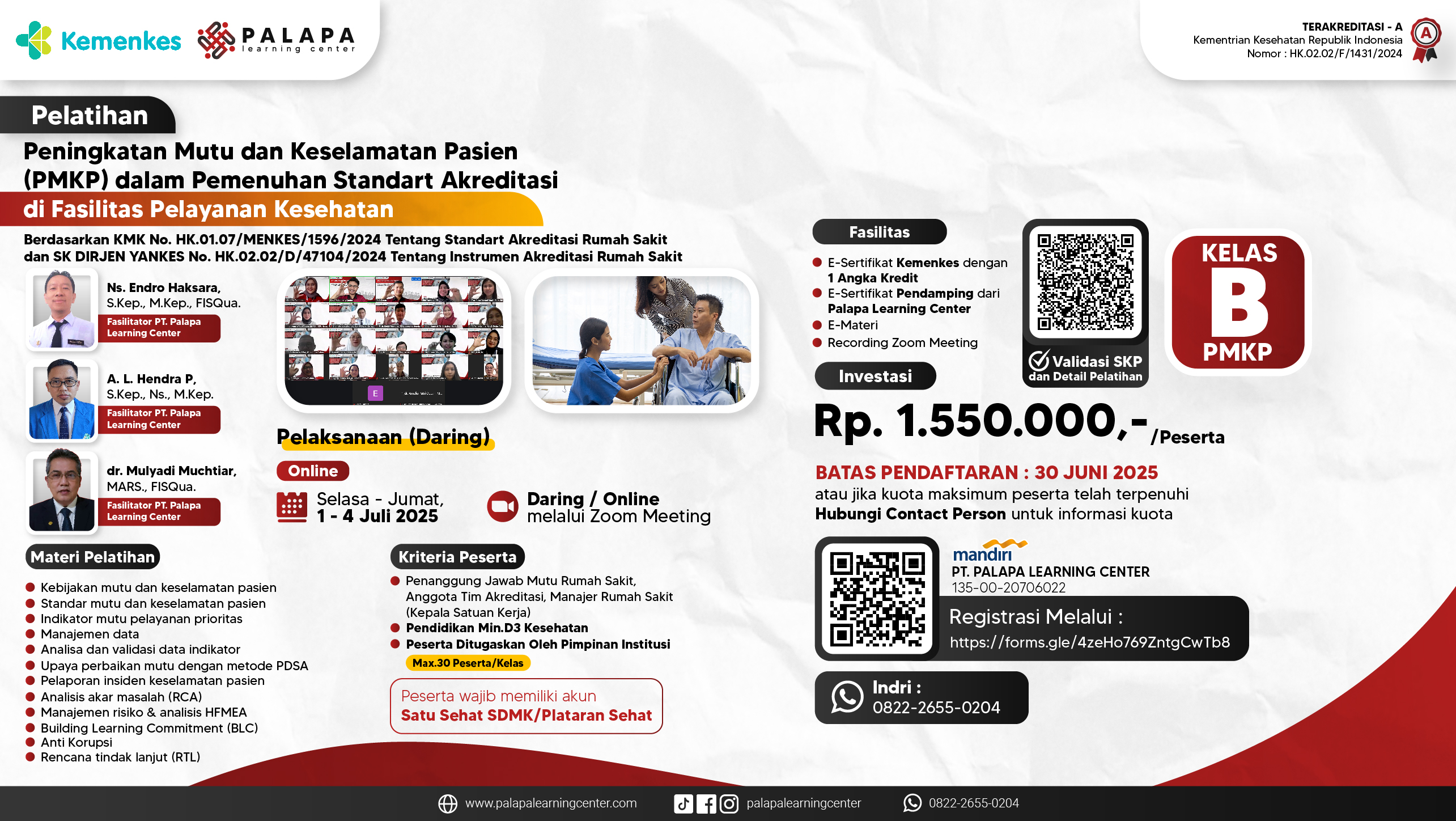 Pelatihan Peningkatan Mutu dan Keselamatan Pasien dalam Pemenuhan Standar Akreditasi Angkatan 3