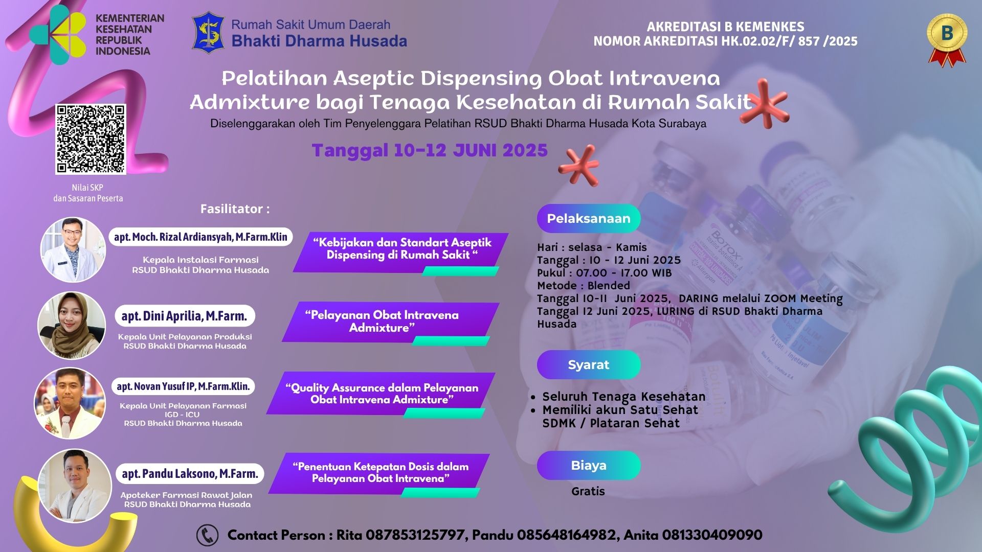Pelatihan Aseptic Dispensing Obat Intravena Admixture bagi Tenaga Kesehatan di Rumah Sakit Angkatan 1