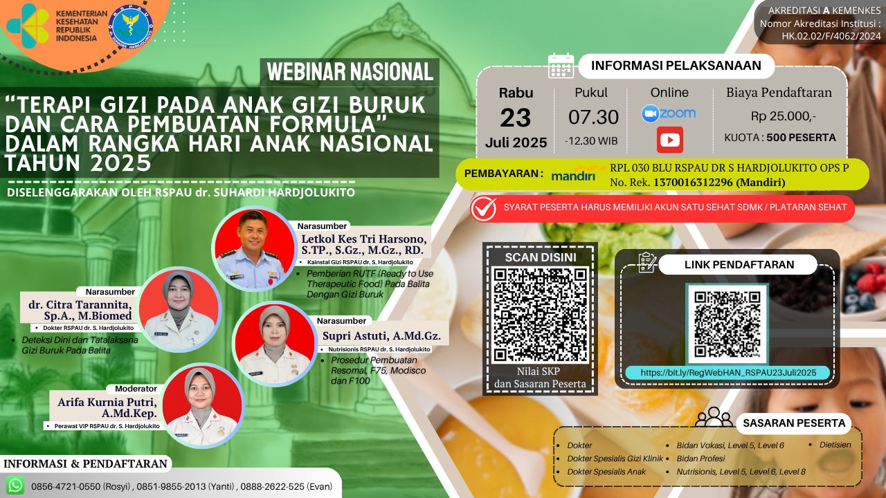 WEBINAR NASIONAL "TERAPI GIZI PADA ANAK GIZI BURUK DAN CARA PEMBUATAN FORMULA" DALAM RANGKA HARI ANAK NASIONAL TAHUN 2025 Angkatan 1