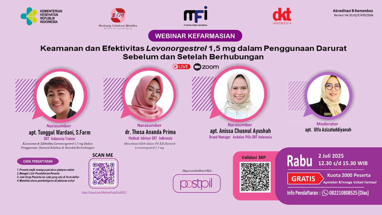 Webinar “Keamanan dan Efektivitas Levonorgestrel 1,5 mg dalam Penggunaan Darurat Sebelum dan Setelah Berhubungan”  Angkatan 1