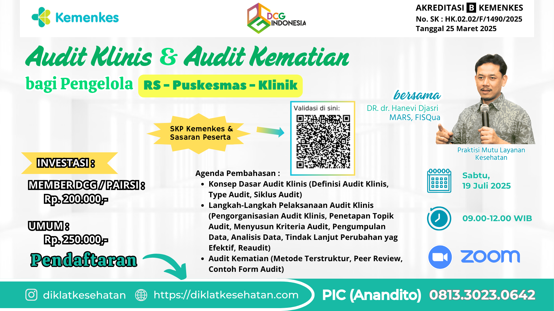 AUDIT KLINIS & AUDIT KEMATIAN BAGI PENGELOLA RUMAH SAKIT - PUSKESMAS - KLINIK Angkatan 1