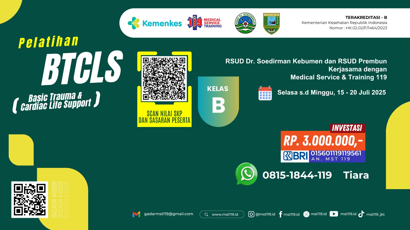 Pelatihan Basic Trauma Cardiac Life Support (BTCLS) Angkatan 54