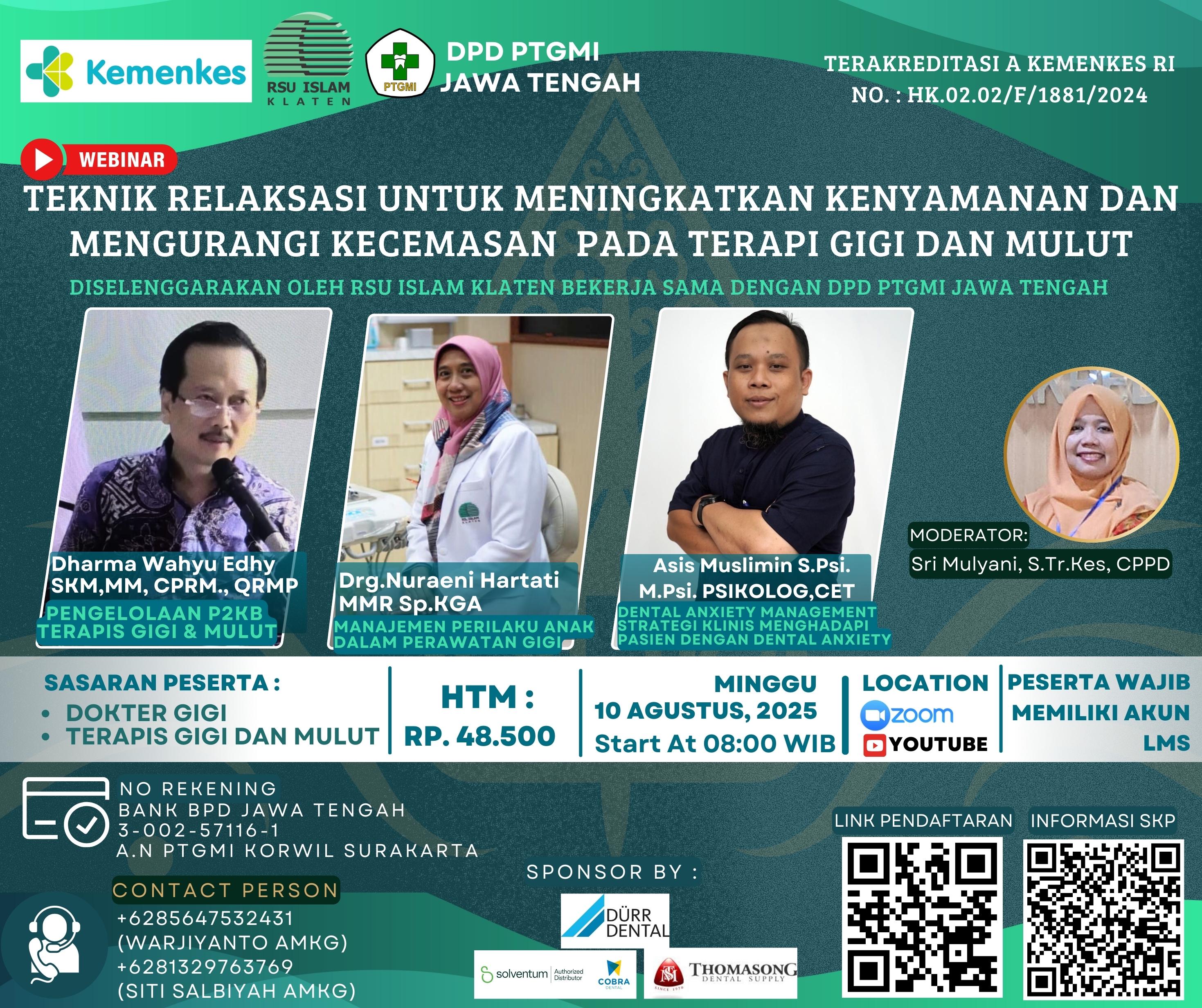 SEMINAR TEKNIK RELAKSASI UNTUK MENINGKATKAN KENYAMANAN DAN MENGURANGI KECEMASAN PADA TERAPI GIGI DAN MULUT Angkatan 1