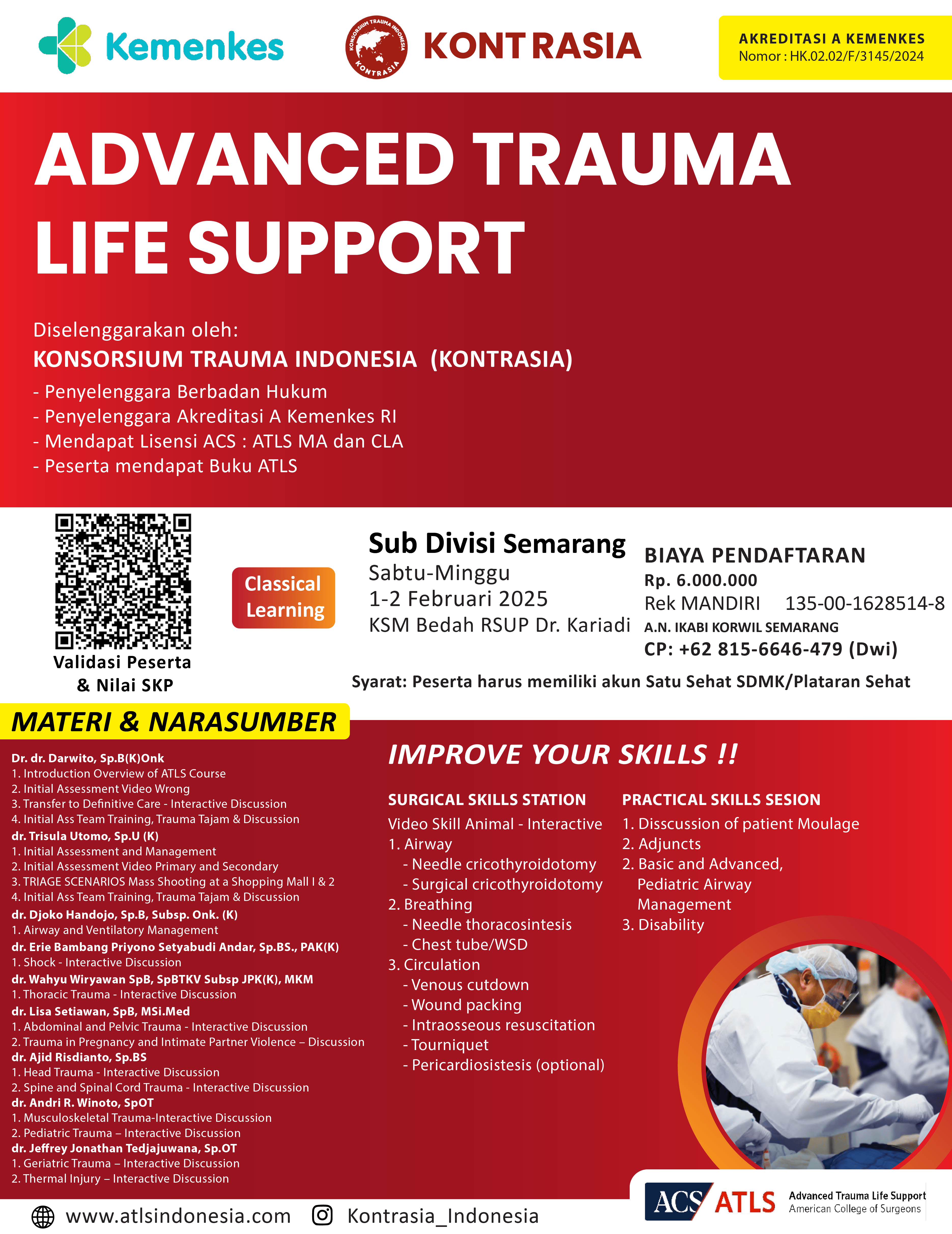 Advanced Trauma Life Support (ATLS) Semarang, Tanggal 1-2 Februari 2025