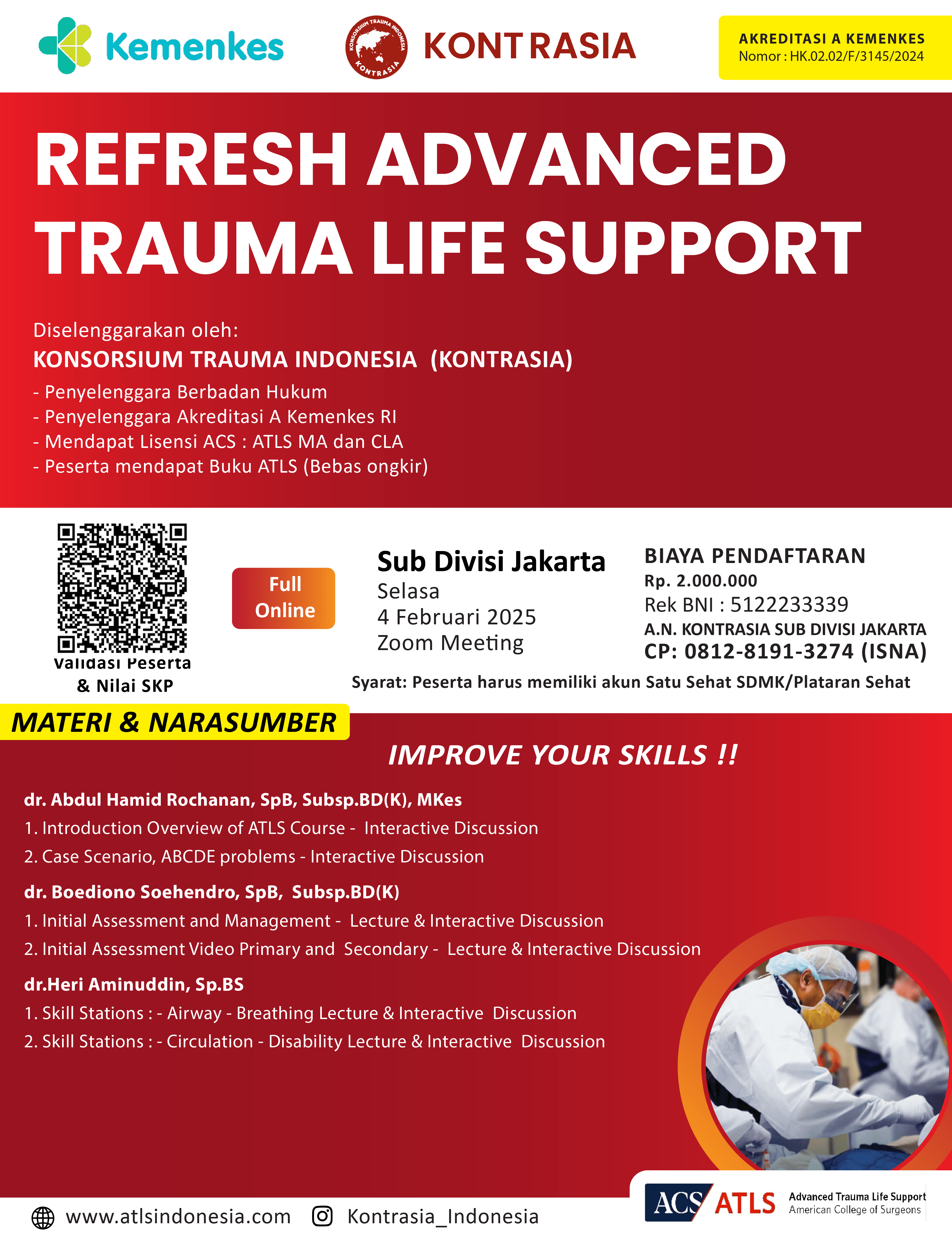 Refresh Course Advanced Trauma Life Support (RC ATLS) Jakarta, 4 Februari 2025