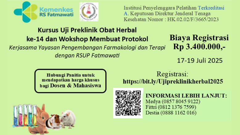 Uji Preklinik Obat Herbal ke-14 dan Workshop membuat Protokol Angkatan 1