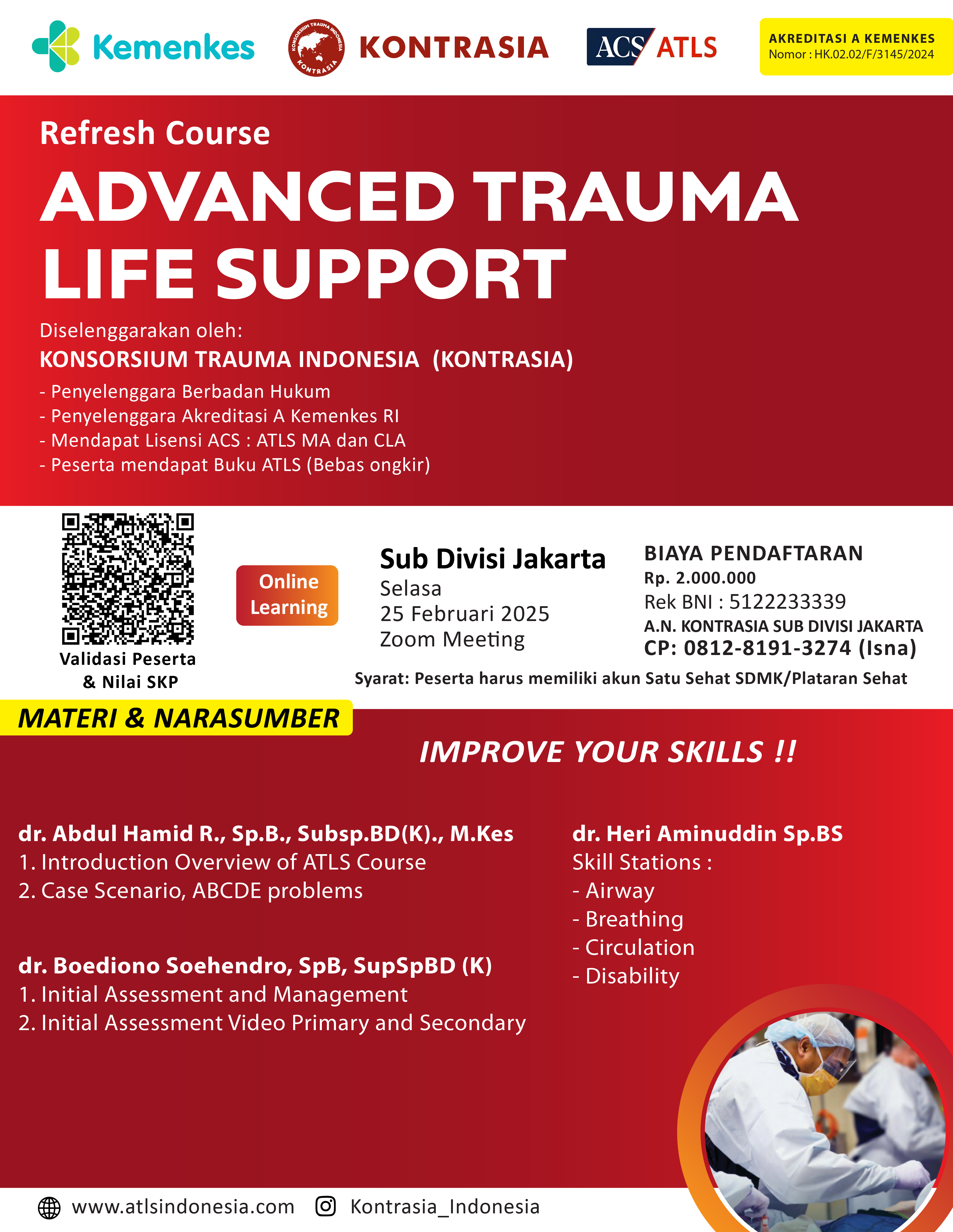 Refresh Course Advanced Trauma Life Support (RC ATLS) 25 Februari 2025, Jakarta