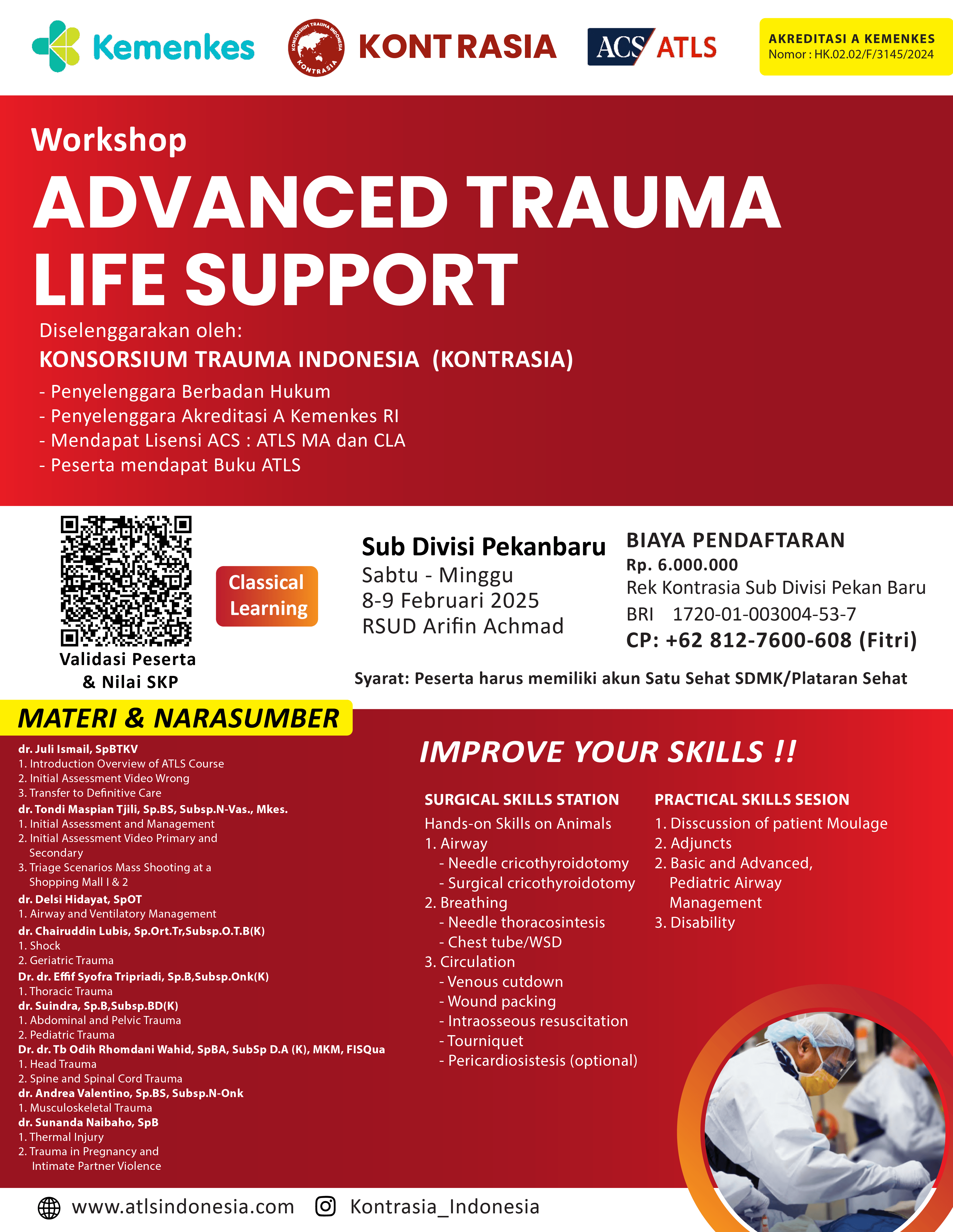 Advanced Trauma Life Support (ATLS) Pekanbaru, 8-9 Februari 2025