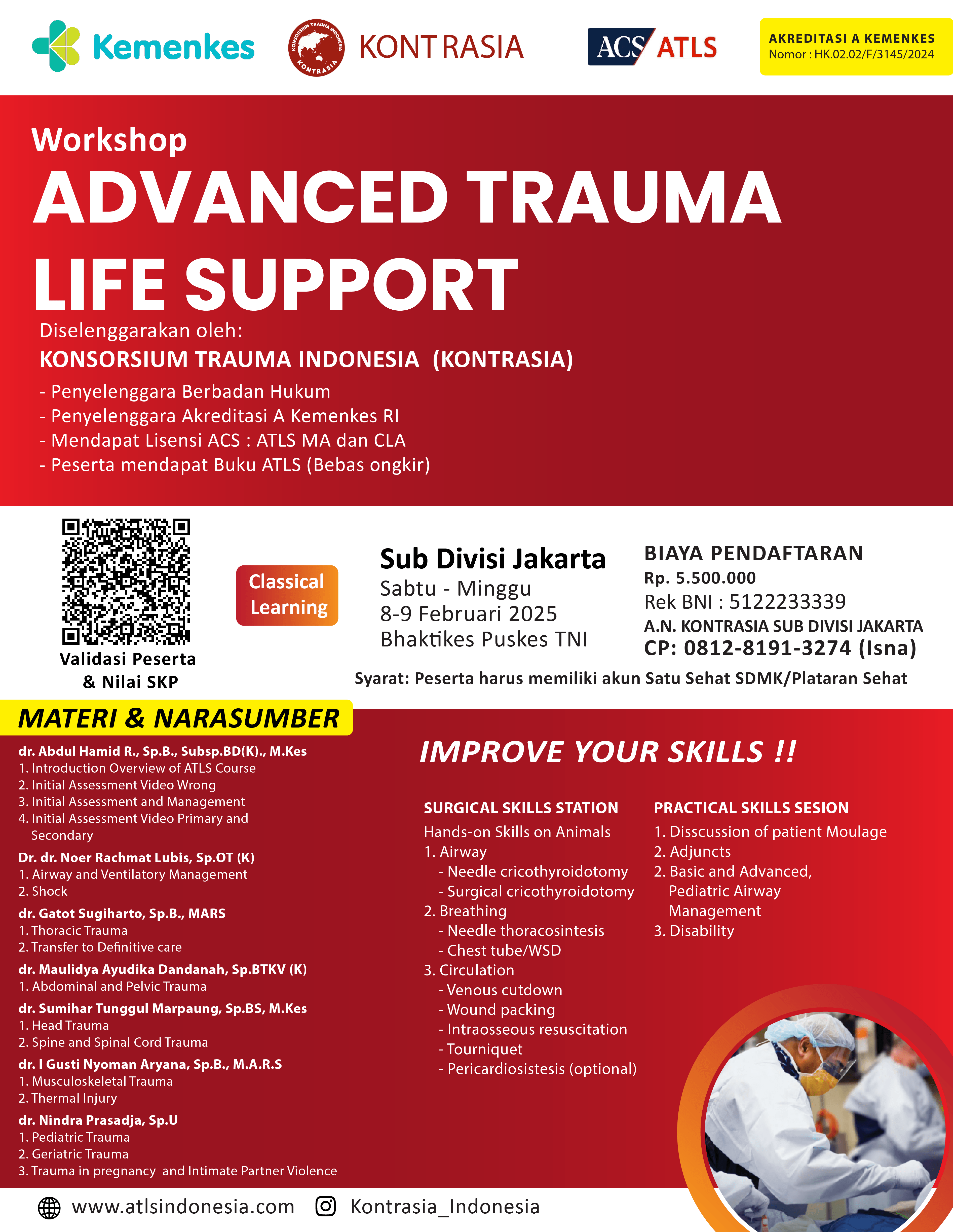 Advanced Trauma Life Support (ATLS) Jakarta Kelas 1, 8-9 Februari 2025