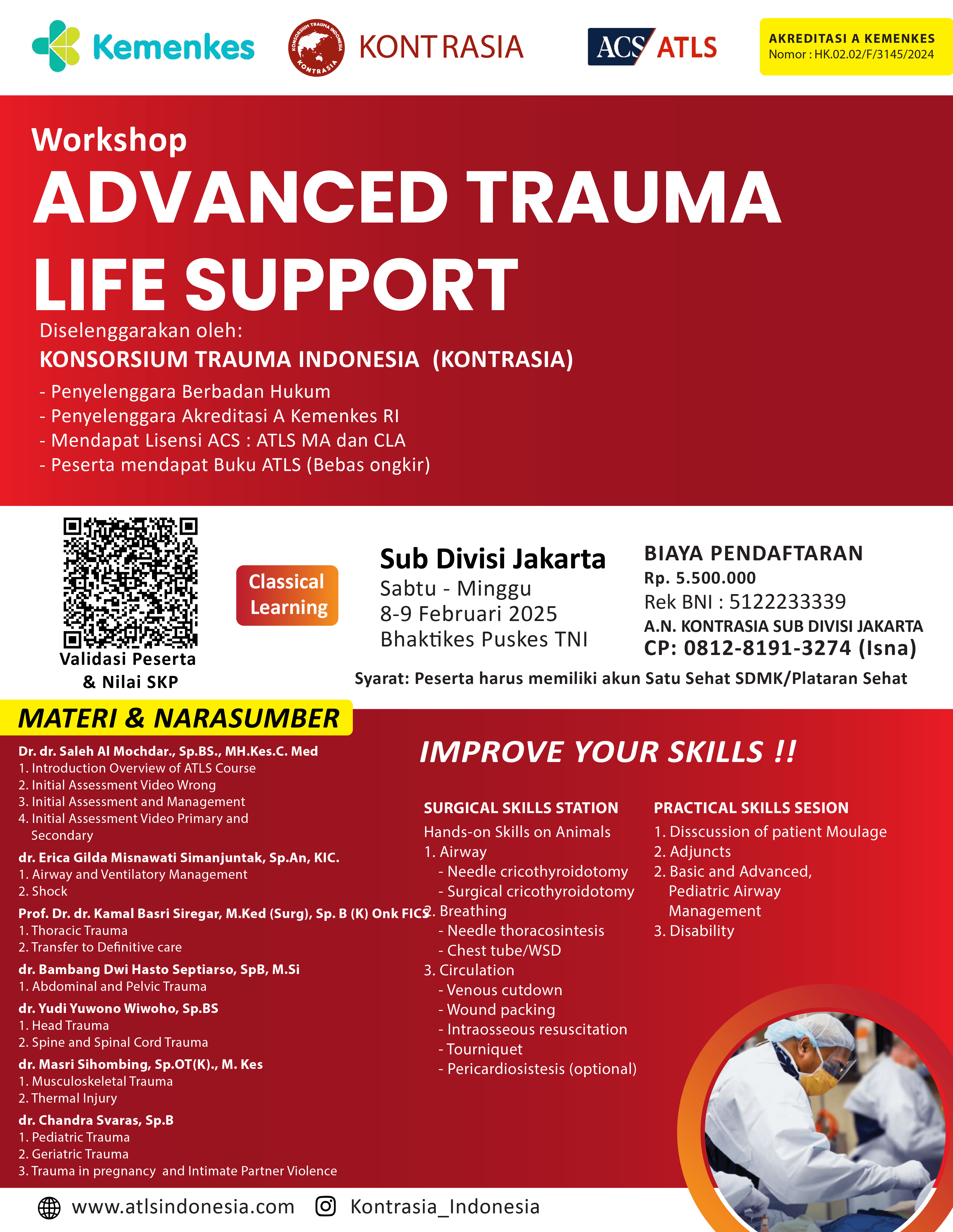 Advanced Trauma Life Support (ATLS) Jakarta Kelas 2, Tanggal 8-9 Februari 2025