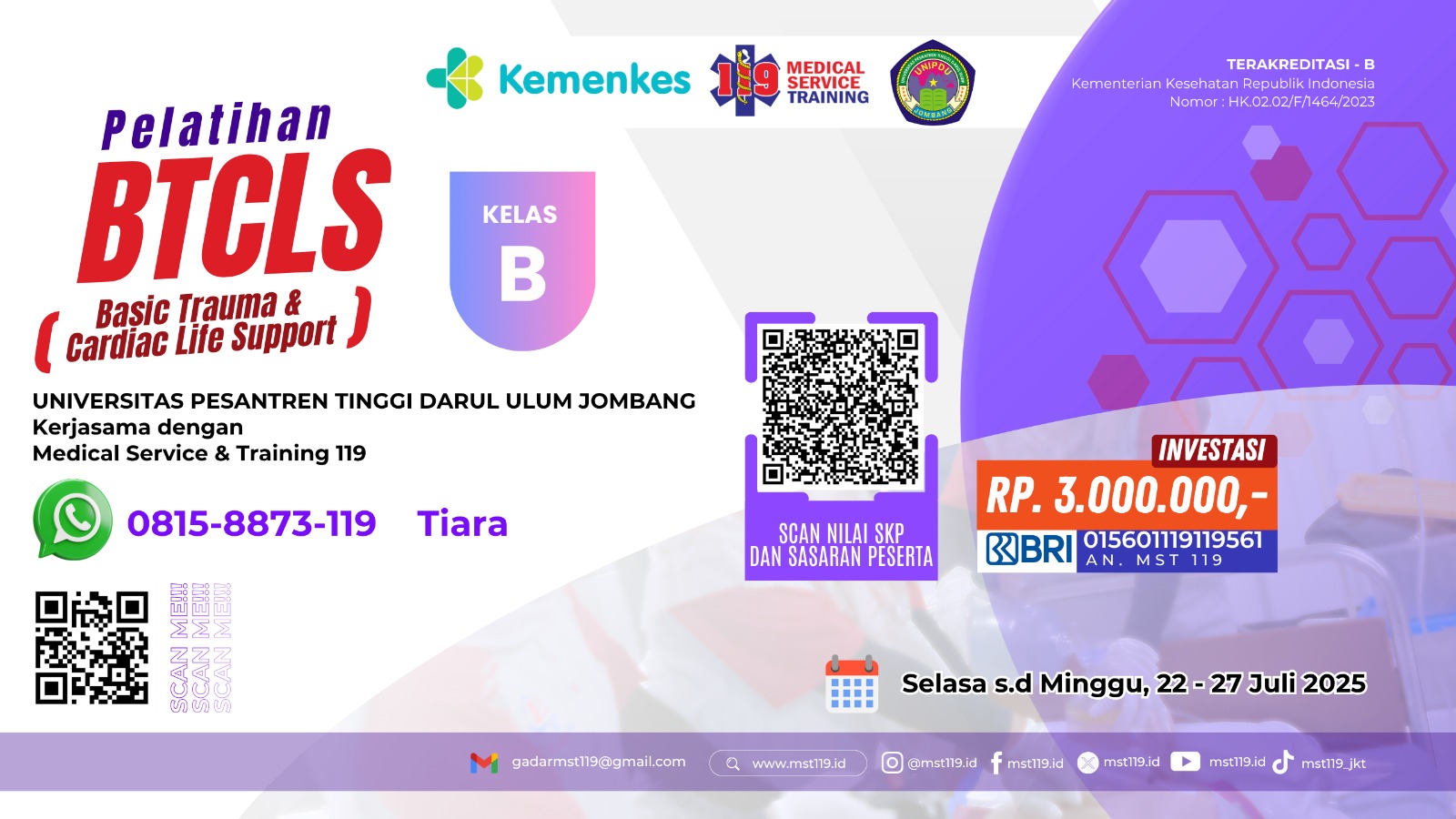 Pelatihan Basic Trauma Cardiac Life Support (BTCLS) Angkatan 60