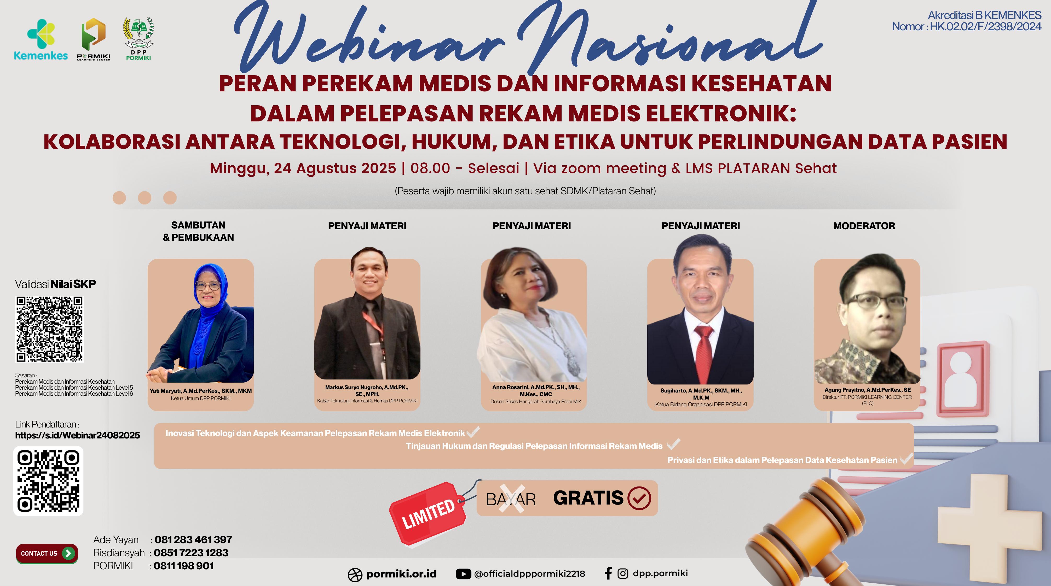 Webinar Peran Perekam Medis dan Informasi Kesehatan (PMIK) dalam Pelepasan Rekam Medis Elektronik: Kolaborasi antara Teknologi, Hukum, dan Etika untuk Perlindungan Data Pasien Angkatan 29