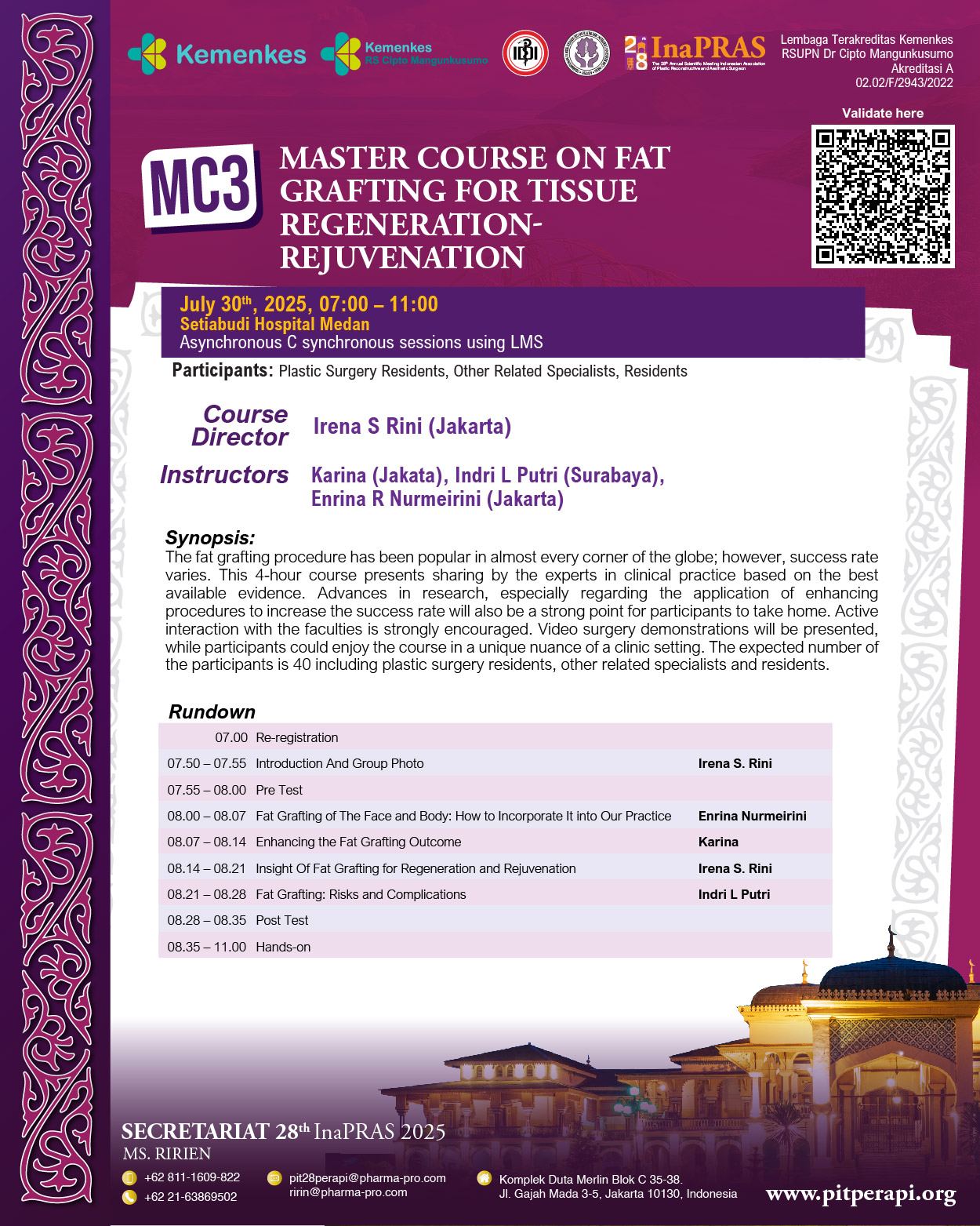 MASTER COURSE ON FAT GRAFTING FOR TISSUE REGENERATION-REJUVENATION (InaPRAS 2025) Angkatan 1