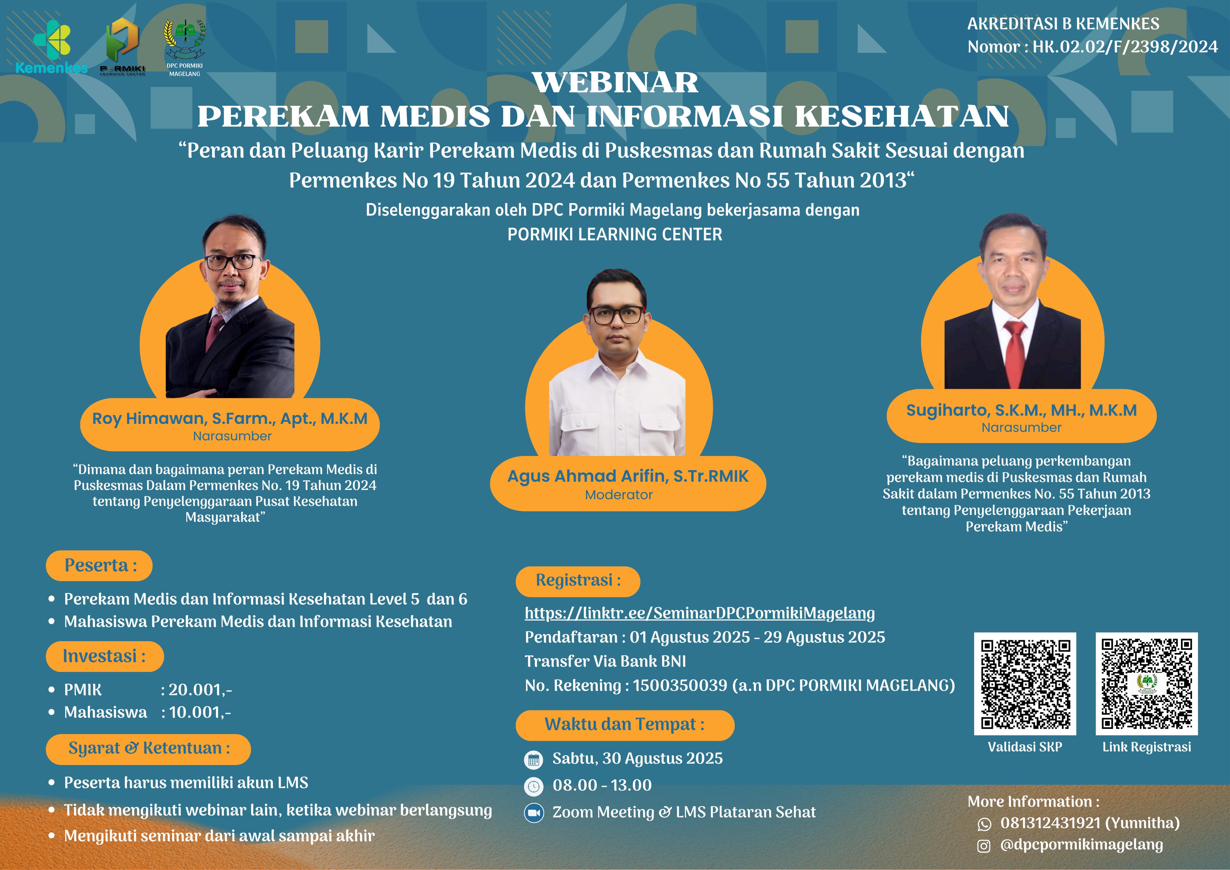 Webinar Peran dan Peluang Karir Perekam Medis di Puskesmas dan Rumah Sakit Sesuai dengan  Permenkes No 19 Tahun 2024  dan  Permenkes No 55 Tahun 2013 Angkatan 30