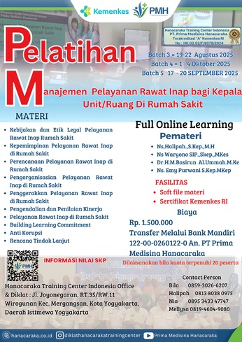 Pelatihan Manajemen  Pelayanan Rawat Inap bagi Kepala Unit/Ruang Di Rumah Sakit 2025