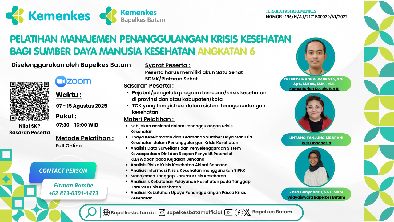 Pelatihan Manajemen Penanggulangan Krisis Kesehatan Bagi Sumber Daya Manusia Kesehatan Angkatan 6