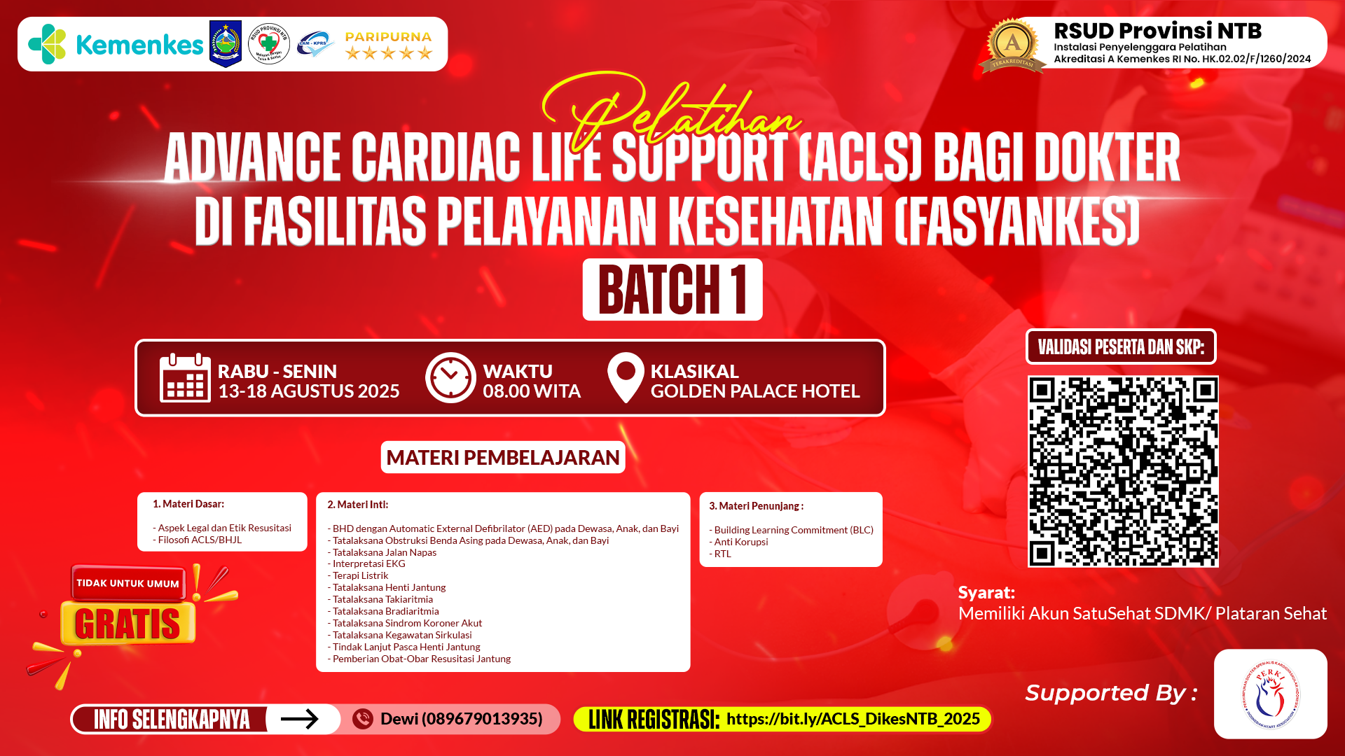 Pelatihan Advance Cardiac Life Support (ACLS) bagi Dokter di Fasilitas Pelayanan Kesehatan (Fasyankes) Angkatan 1