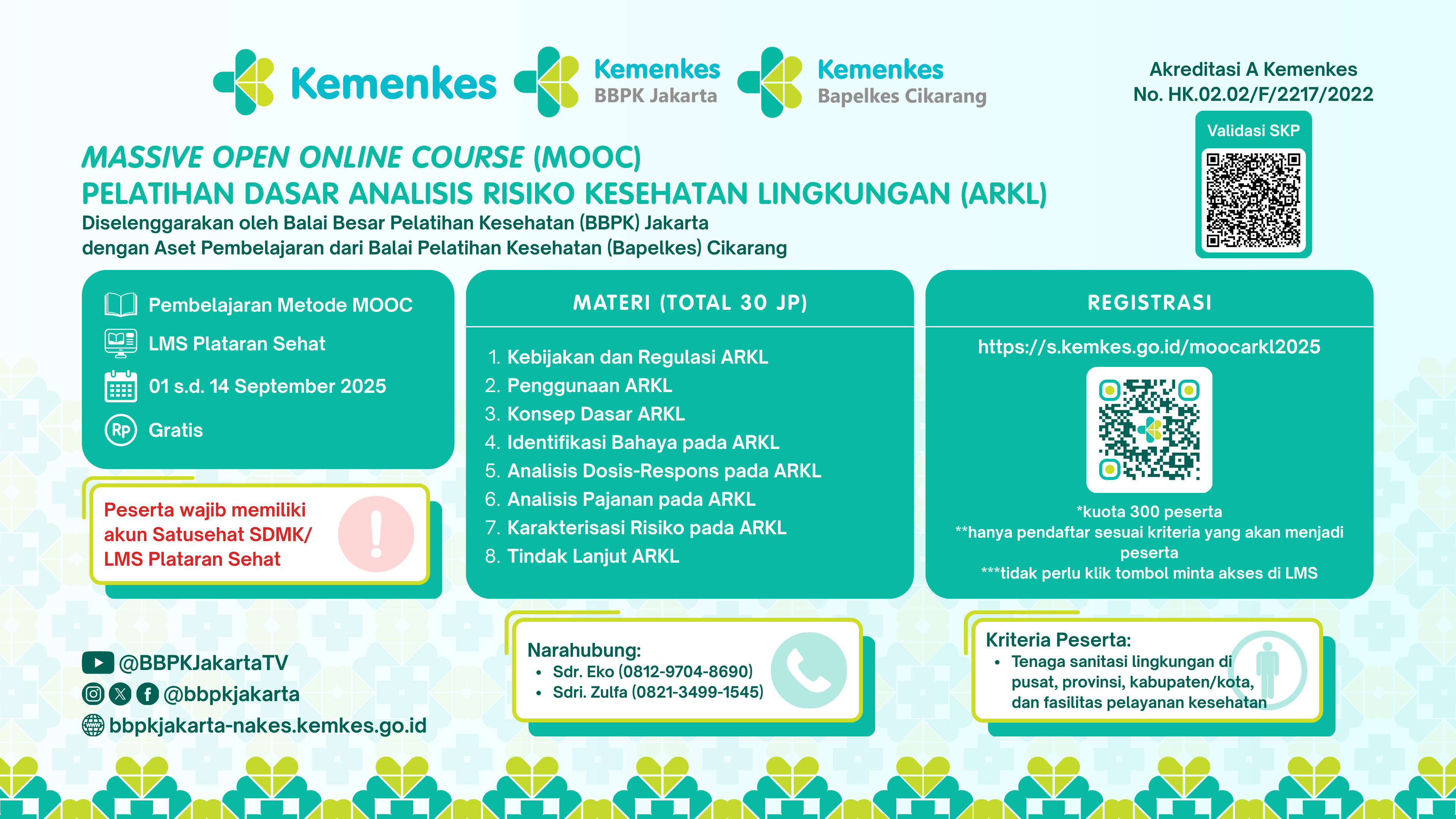 MOOC Pelatihan Dasar Analisis Risiko Kesehatan Lingkungan (ARKL) Angkatan 1