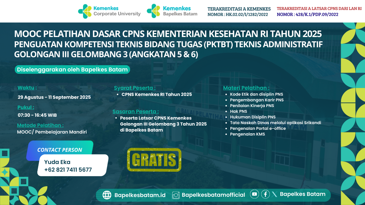 MOOC Penguatan Kompetensi Teknis Bidang Tugas Pelatihan Dasar Calon Pegawai Negeri Sipil Kementerian Kesehatan RI Golongan III Gelombang 3