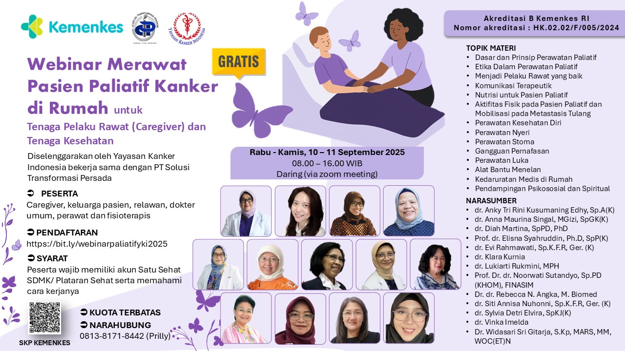 Webinar Merawat Pasien Paliatif Kanker di Rumah untuk Tenaga Pelaku Rawat (Caregiver) dan Tenaga Kesehatan Angkatan 1