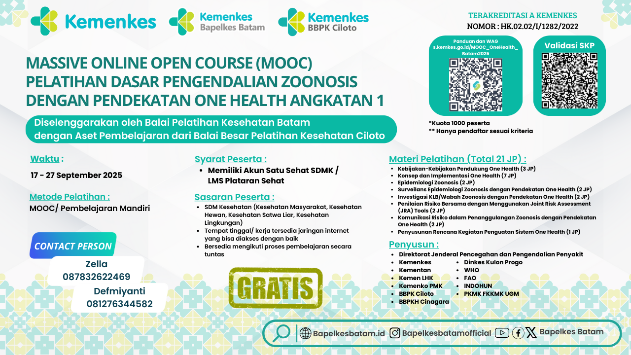 Massive Open Online Course (MOOC) Pelatihan Dasar Pengendalian Zoonosis dengan Pendekatan One Health Angkatan 1