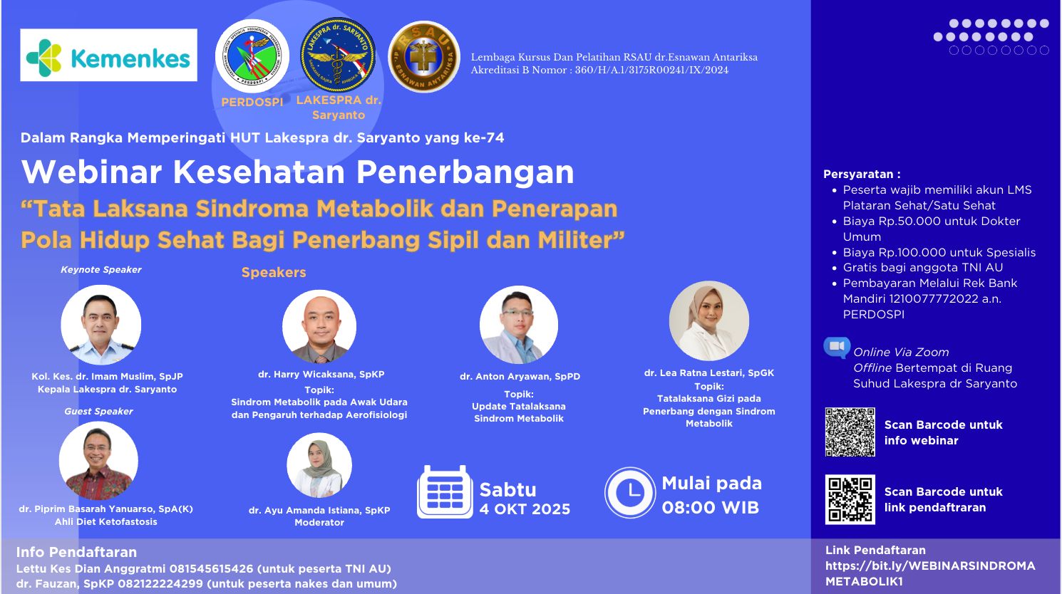 Webinar Tatalaksana Sindroma Metabolik dan Penerapan Pola Hidup Sehat bagi Penerbang Sipil dan Militer Angkatan 1