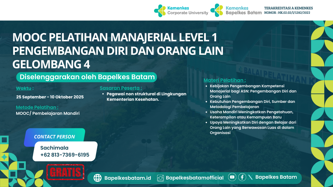 MOOC Pelatihan Manajerial Level 1 Pengembangan Diri Dan Orang Lain Gelombang 4