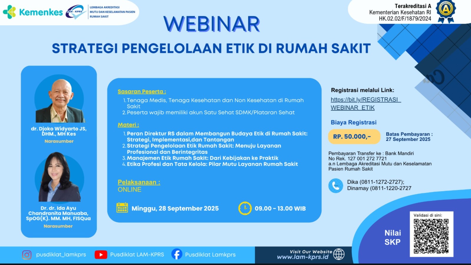 WEBINAR STRATEGI PENGELOLAAN ETIK DI RUMAH SAKIT Angkatan 1