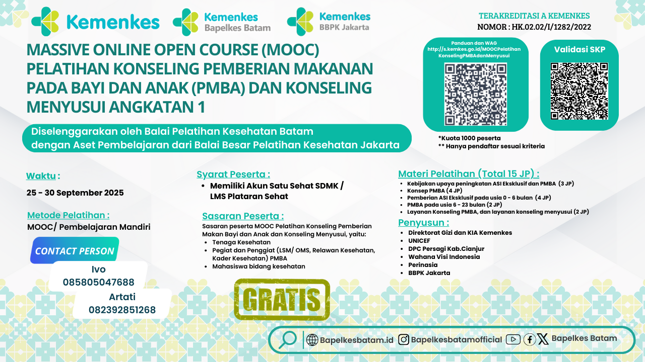Massive Open Online Course (MOOC) Pelatihan Konseling Pemberian Makanan Pada Bayi Dan Anak (PMBA) Dan Konseling Menyusui Angkatan 1
