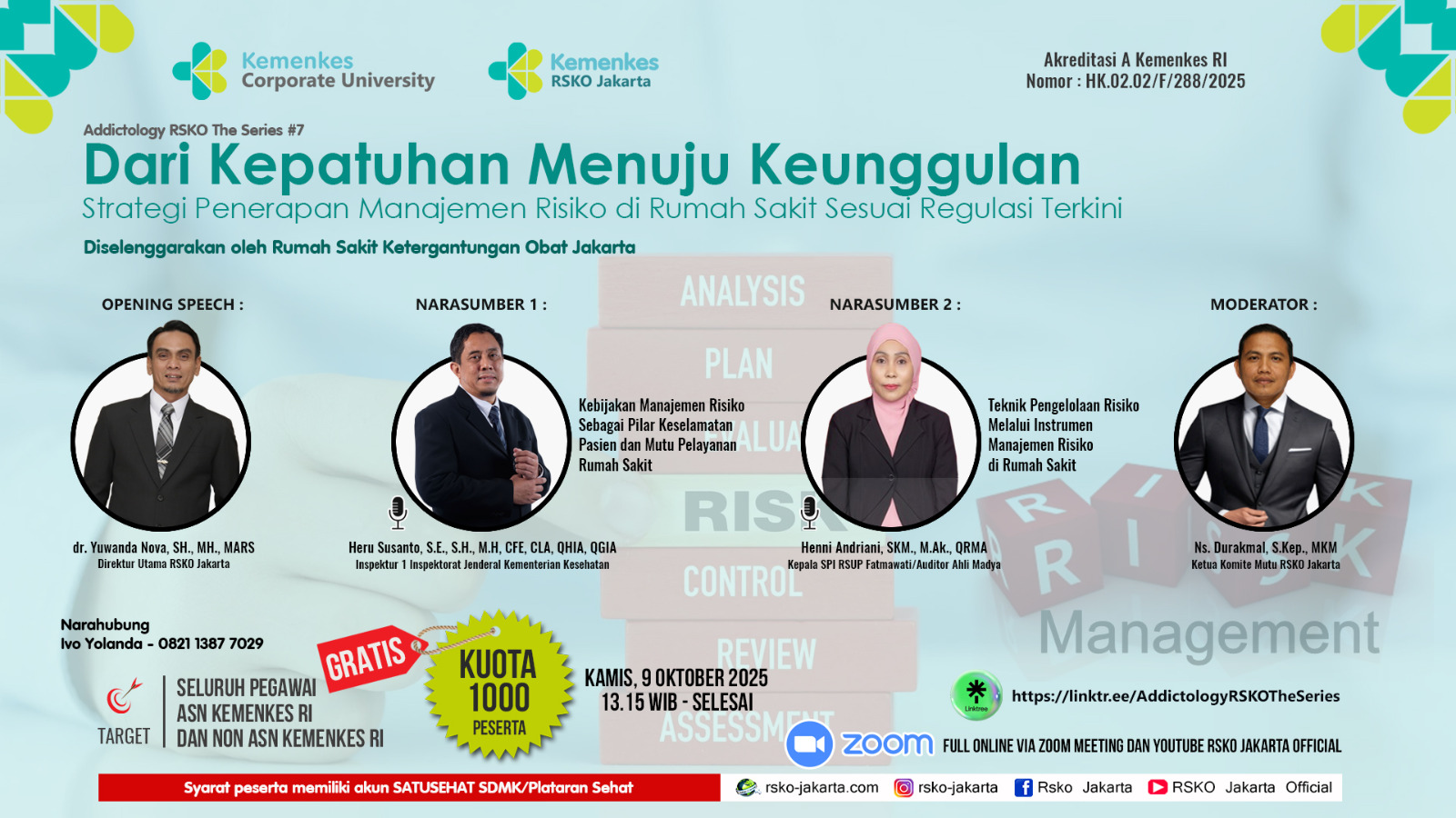 Webinar Nasional Dari Kepatuhan Menuju Keunggulan, Strategi Penerapan Manajemen Risiko di Rumah Sakit Sesuai Regulasi Terkini