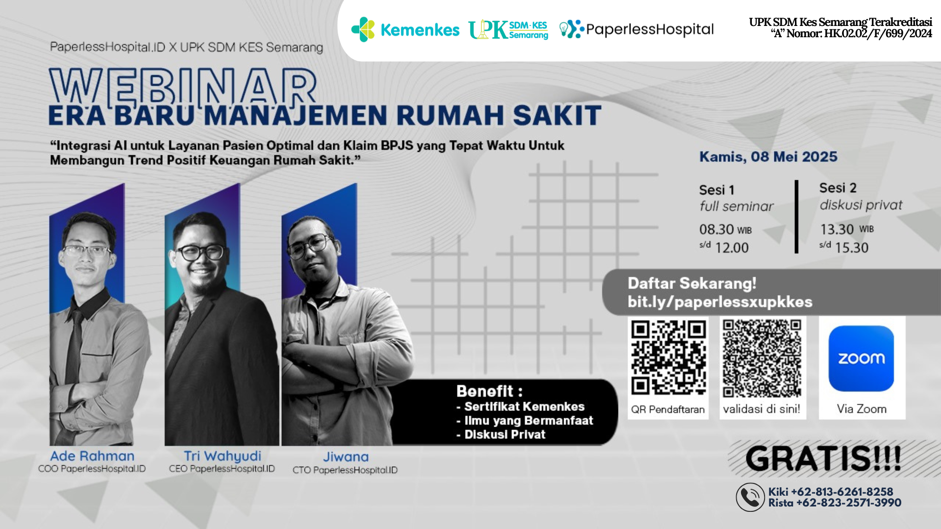 Webinar Era Baru Manajemen Rumah Sakit Integrasi AI untuk Layanan Pasien Optimal dan Klaim BPJS yang Tepat Waktu Sehingga Menimbulkan Keuangan Positif Rumah Sakit Angkatan 1