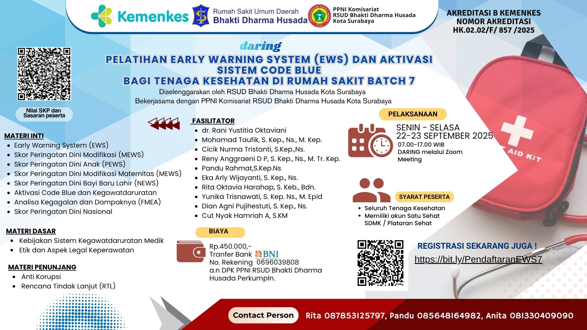 Pelatihan Early Warning Sistem (EWS) dan Aktivasi Sistem Code Blue Bagi Tenaga Kesehatan di Rumah Sakit Angkatan 7
