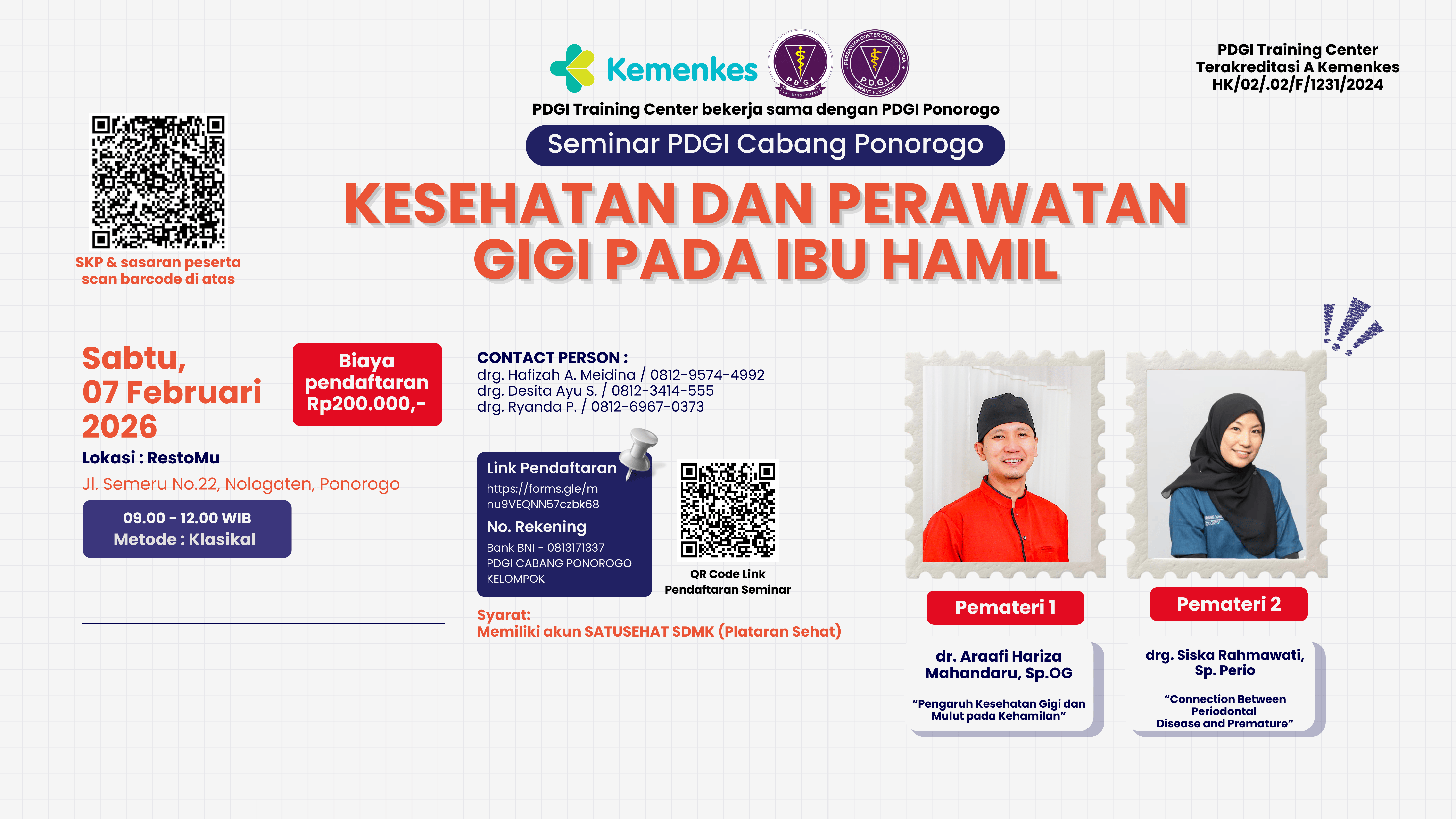 Seminar PDGI Cabang Ponorogo dengan Tema Kesehatan dan Perawatan Gigi pada Ibu Hamil Angkatan 1